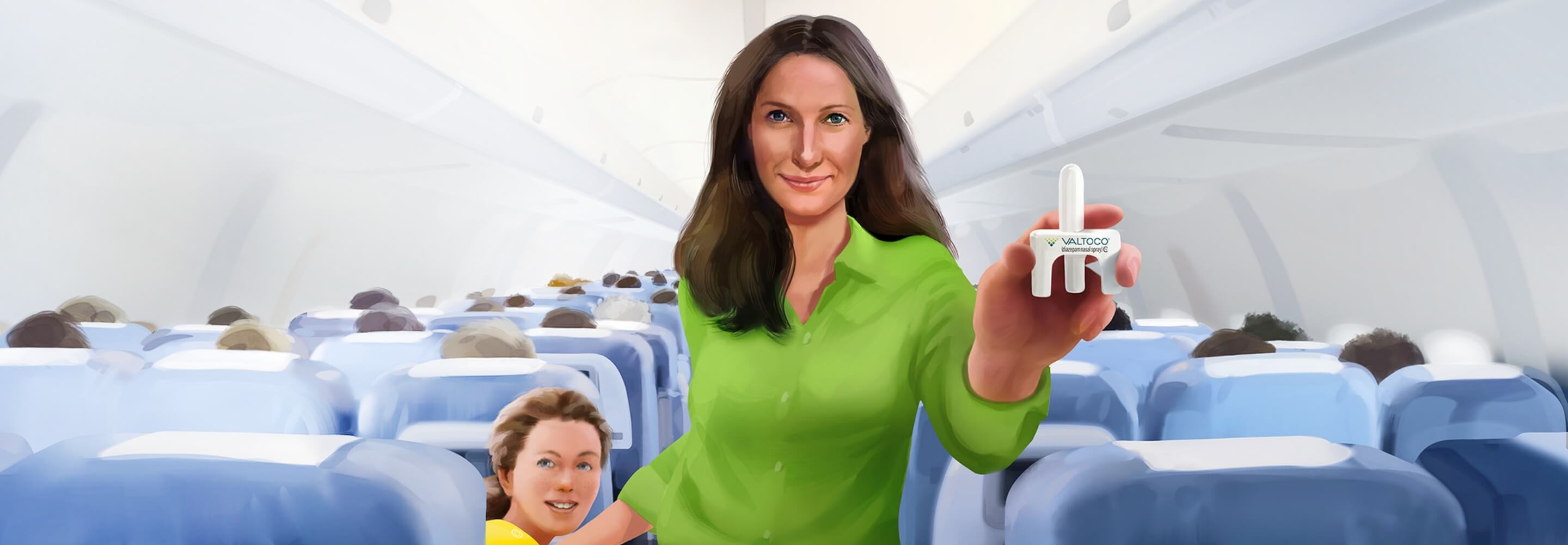 Woman and child in airplane