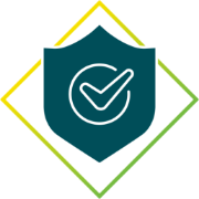 Icon of shield with check mark for safety